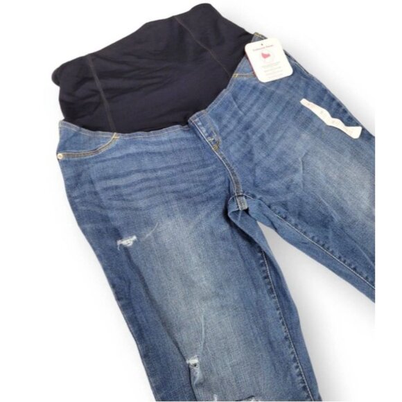 Isabel Maternity Over Belly Cropped Distressed Straight Maternity Jeans Blue 14 - Picture 7 of 12